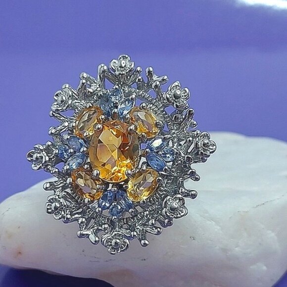 Natural Citrine 10x8mm, Tanzanite 925 Sterling Silver Ring Size 8 - Picture 11 of 11